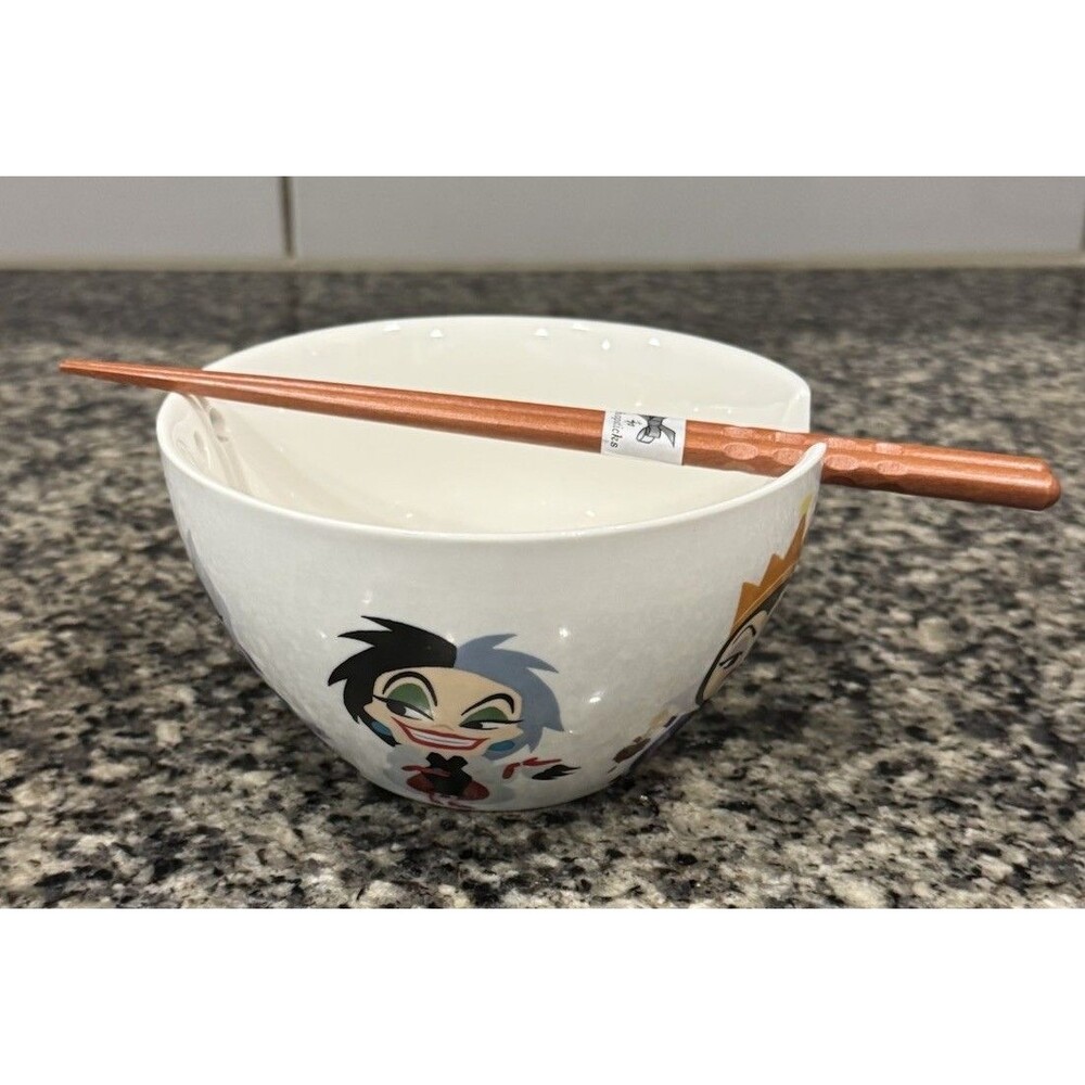 Disney Villains Silver Buffalo Ceramic Ramen Noodle Soup Bowl w/Chopsticks 24oz